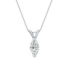 a white gold necklace with a pear shaped diamond