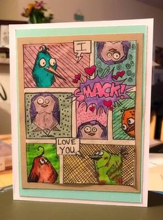 a card with cartoon characters on it