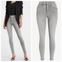 Description Same Perfect Fit. New Name. The Legging Is Now The Skinny. Made From Super Smooth Denim For A Fit That's Super Flattering And Comfortable, These Gray Skinny Jeans Have The Go-To Look You Want. Features & Fabric Mid Rise; Gray Wash Five Pocket Styling; Belt Loops; Button And Zip Fly Skinny Leg; Ankle Length Petite: Perfectly Proportioned Rise, Inseam And Design Stretch: Plenty Of Stretch For All-Day-Long Comfort Cotton/Polyester/Rayon/Spandex Womens Gray Jeans, Washed Mid-rise Gray Bottoms, Mid-rise Washed Gray Bottoms, Gray Fitted High Waist Jeans, Mid-rise Washed Gray Jeans, Mid-rise Gray Cotton Jeans, Express Jeans, Grey Wash, Grey Jeans