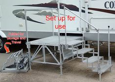 the stairs are set up for use in front of a camper with steps attached to it