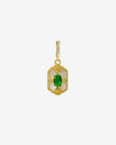 Emerald Case Versatile Charm-HOTSHELLOW Green Vintage Charm Pendant Jewelry, Green Pendant Jewelry With Vintage Charm, Elegant Green Jewelry With Vintage Charm, Elegant Green Hexagonal Jewelry, Elegant Green Hexagon Shaped Jewelry, Shell Frame, Clip On Charms, Necklaces And Bracelets, Brass Charms