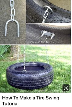 how to make a tire swing from an old tire and some other parts that are attached to the tire