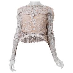 Victorian White Hand Done Cotton Irish Crochet Long Sleeve Blouse With Collar Blouse With Collar, Irish Women, Chic Leather, White Lace Top, White Hand, Irish Crochet, Collar Blouse, Crochet Lace, White Vintage