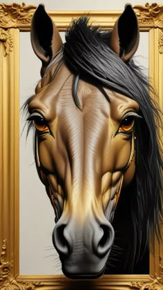 a painting of a horse's head in a gold frame