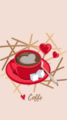 a cup of coffee with marshmallows and hearts