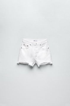 HIGH RISE DENIM SHORTS - White | ZARA United States Trendy Cutoff Shorts With Belt Loops, White High Waist Jean Shorts With Belt Loops, Summer High-waisted Jean Shorts With Belt Loops, Jean Shorts With Belt Loops For Summer, Zara High-waist Cotton Shorts, Zara High Waist Cotton Shorts, Short Jean Shorts With Belt Loops For Summer, Summer Jean Shorts With Belt Loops, Zara High-waisted Cotton Jean Shorts