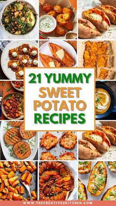 sweet potato recipe collage with the words 21 yummy sweet potato recipes