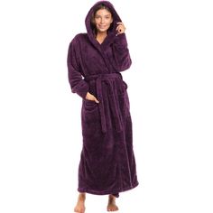 Introducing the ultimate in luxurious comfort, our premium plush fleece hooded bathrobe is the epitome of indulgence for those chilly mornings and cozy evenings. Designed with a blend of superior softness and warmth, this robe is a must-have in your loungewear collection. Its meticulous construction from high-grade microfiber fleece ensures an unparalleled fluffy and fuzzy texture, making every moment spent in this robe an experience in pure bliss. Crafted for women, our robe boasts a timeless d Fuzzy Robe, Plus Size Robes, Hooded Robe, One Piece Clothing, Outwear Jackets, One Piece Pajamas, Plum Purple, Knee Length Dresses, Women Long Sleeve