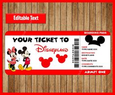 mickey mouse and minnie mouse ticket for the disney world