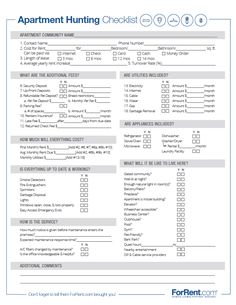 the apartment hunting checklist is shown in this document, which shows that it has been placed