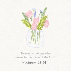 a vase filled with pink flowers on top of a white table next to a bible verse