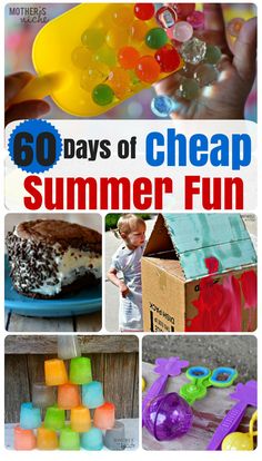 there are many different pictures with the words 50 days of cheap summer fun