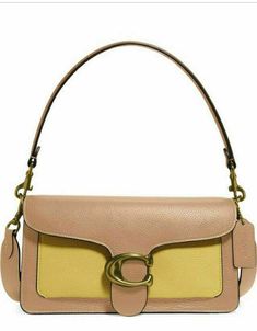 Yellow Coach Shoulder Bag With Double Handle, Coach Yellow Double Handle Shoulder Bag, Coach Square Leather Bag, Yellow Double Handle Coach Shoulder Bag, Yellow Coach Leather Bag, Yellow Leather Coach Shoulder Bag, Coach Multicolor Bags With Gold-tone Hardware, Multicolor Coach Bags With Gold-tone Hardware, Multicolor Leather Shoulder Bag With Gold-tone Hardware