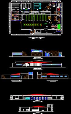 the floor plan and elevation drawings for an office building, with two levels to each level