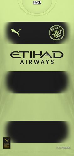 a soccer jersey with the word, etihad airways written on it in black and green