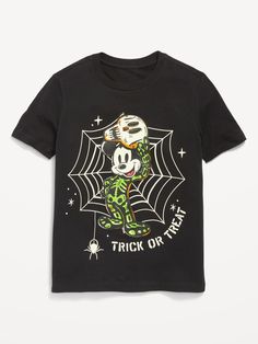 crew neck short sleeves licensed graphic © Disney.  relaxed fit hits below waist this t-shirt uses our standard boys sizingmachine wash according to the care instruction label Nightmare Before Christmas Hoodie, Mickey Mouse Halloween, Old Navy Kids, Mickey Halloween, Dark Disney, Boys Graphic Tee, Disney Merchandise, Disney Halloween