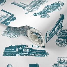 a wallpaper with an old fashioned train and carriages on it