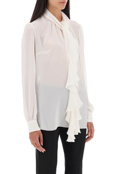 100% Silk Blouse With Ruffles, Georgette Blouse, Feminine Chic, Stefano Gabbana, Latest Fashion Design, Pleats Please Issey Miyake, Italian Style, Costume Design, Dress To Impress