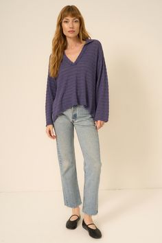 Lusting after: light, textured layers.Our Capistrano Collared Pullover is channeling allll of the coastal grandma vibes that we're obsessed with. This sweater knit fabric has a visually interesting texture, with a light mineral wash on top. The overall fit is relaxed, with a collared neckline, drop shoulders, and wide sleeves. Pair with denim shorts or throw on over a bikini on your next vacay. 62% Polyester33% Cotton5% Spandex Care Instructions:Machine wash cold. Wash inside out with similar co Grandma Vibes, Textured Layers, Coastal Grandma, Wide Sleeves, Sweater Knit, Tee Dress, Long Sleeve Cardigan, Skirt Pants, Jumpsuit Dress