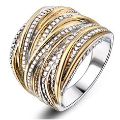 PRICES MAY VARY. Stylish Multi-Layer Interwoven Design: This statement ring features an interwoven design with rich 3D appearance. Its wide shape aligns with fashion trends, perfect as a cocktail ring or thumb ring for bold enthusiasts Eye-Catching Gold and Silver Two-Tone: The material of this fashion ring is copper, with a gold and silver two-tone plating combination to increase visual appeal. The contrast adds luxury, resembling a 14k gold ring without tarnishing Textured and Smooth Surface T Chic Band, Pet Memorial Necklace, Big Ring, Big Rock, Cuff Bracelets Handmade, Urn Jewelry, Womens Rings Fashion, Chunky Ring, Style Hip Hop