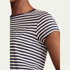 Ralph Lauren Collection cotton t-shirt in stripe pattern with contrast neck. Crew neckline. Short sleeves. Relaxed fit. Pullover style. Cotton. Made in Italy. Crew Neck Top With Contrast Stripes For Work, Classic Cotton Tops With Striped Hem, Crew Neck Top With Striped Collar For Work, Classic Tops With Striped Hem And Short Sleeve, Classic Short Sleeve Tops With Striped Hem, Classic Short Sleeve Top With Striped Hem, Classic Crew Neck Top With Striped Collar, Classic Tops With Striped Collar And Crew Neck, Cotton Tops With Signature Stripes For Work