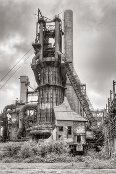 black and white photograph of an old factory