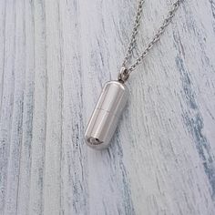 Silver Pill Shaped Container Vial Pendant Necklace  Solid image 3 Silver Hypoallergenic Dog Tag Jewelry, Hypoallergenic Silver Dog Tag Jewelry, Silver Minimalist Charm Necklace For Keepsake, Silver Spiritual Charm Necklaces For Keepsake, Spiritual Silver Charm Necklace For Keepsake, Sterling Silver Necklace For Personal Use, Spiritual Silver Dog Tag Necklace, Silver Pendant Charm Necklace For Keepsake, Nickel-free Silver Dog Tag Necklace