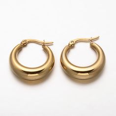 1 pair- Gold Hoop Earrings *Golden Stainless Steel *Wire Round Circle Loop Earring * High Quality Stainless Steel * Earring Pair Gold plated stainless steel High Quality Size: about 23mm wide, 24mm long, 7mm thick, pin: 1x0.5mm. Quantity: 1 Pair Create Something Lovely! Hoop Earrings Aesthetic, Golden Rings, Funny Man, Thick Hoop Earrings, Round Earring, Earrings Golden, Choker Pendant, Golden Earrings, Loop Earrings