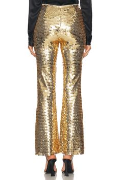 Self 1 & Lining: 100% polyester, Sequin: 100% polyethylene terephthalate.  Made in China.  Spot clean only.  Hidden side zipper closure.  High-waist fit.  Sequin embellished fabric.  .  .  .  .  .  .  .  .  .  . Glamorous Fitted Straight Leg Pants, Glamorous Fitted Full Length Pants, Glamorous Full Length Fitted Pants, Fitted Sequin Straight Leg Bottoms, Glamorous Fitted Trousers, Glamorous Fitted Gold Pants, Glamorous Gold Fitted Pants, Fitted Sequin Trousers, Fitted Full-length Sequined Pants