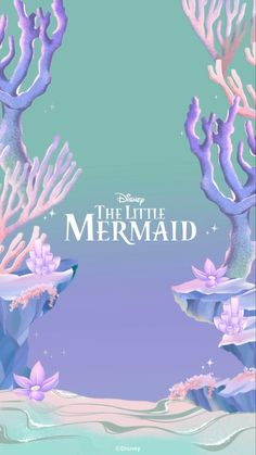 the little mermaid movie poster with pink and blue corals