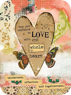 a heart with words on it and butterflies in the middle, surrounded by other images