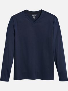 In a soft cotton blend, this jersey has a traditional V-neck with finely finished details. Machine washable for easy care. * 65% Cotton 35% Polyester * Long Sleeve, V-Neck, Slim Fit * Machine Washable Casual Long Sleeve Jersey Top, Classic V-neck Top For Layering, Basic V-neck Loungewear Tops, Sporty V-neck T-shirt For Fall, V-neck Cotton Tops For Loungewear, Cotton V-neck T-shirt For Layering, Solid V-neck Top For Layering, Sporty V-neck Tops For Loungewear, Cotton V-neck T-shirt For Fall