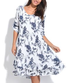 Love this White Floral Tab-Sleeve Layered-Hem A-Line Dress on #zulily! #zulilyfinds Groovy Clothes, Day Dresses, A Line Dress, Casual Dress, That Look, Look At, Active Wear, Fashion Dresses, A Line