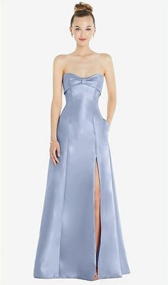 Bow Cuff Strapless Satin Ball Bridesmaid Dress With Pockets In Sky Blue | The Dessy Group Gown With Pockets, Satin Ball Gown, Gown Skirt, Social Dresses, Plus Size Bridesmaid, Ball Gown Skirt, Looks Party, Infinity Dress, Bridal Party Dresses