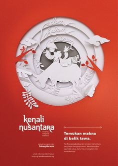 an advertisement for kenali nusantara with white paper cut animals