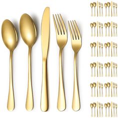 a set of golden forks, spoons and knives