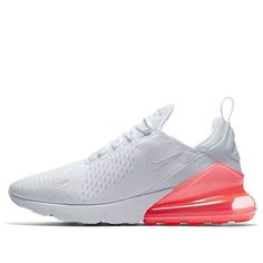 Nike Air Max 270 'White Pack Hot Punch' AH8050-103 (SNKR) Nike 270s, Air Max White, Nike Air Max 270 White, Nike Air Max White, Air Max 180, Marathon Running Shoes, Design Shoes, Heel Design, Nike Air Max 270