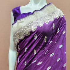 Beautiful Banaras Katan Minakari Silk Saree w/ Custom Blouse , for Custom Blouse pls contact us, Blouse is stitched at an extra price. Saree ships immediately within the US and Blouse ships 2 weeks later after the measurements are provided. Free shipping within US. Katan Silk Blouse Piece With Traditional Drape, Transitional Paithani Silk Blouse Piece, Eid Purple Blouse With Cutdana Embroidery, Ceremonial Saree With Cutdana, Elegant Embroidered Paithani Silk Saree, Traditional Drape Blouse Piece, Purple Cutdana Blouse For Eid, Banarasi Silk Blouse Piece With Traditional Patterns, Purple Zari Weaving Blouse For Wedding