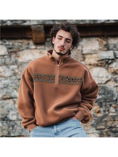 Men Hoodies, Unisex Polar Fleece Aztec Retro Polo Sweatshirt Casual Fleece Sweatshirt For Outdoor, Casual Outdoor Fleece Sweatshirt, Fleece Sweatshirt For Outdoor With Long Sleeves, Outdoor Fleece Sweatshirt With Long Sleeves, Outdoor Long Sleeve Fleece Sweatshirt, Brown Fleece Sweatshirt For Winter, Brown Fleece Long Sleeve Sweatshirt, Brown Long Sleeve Fleece Sweatshirt, Casual Long Sleeve Sweatshirt With Fleece Lining