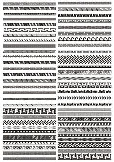 a set of black and white lines with different designs on them, all drawn in one line