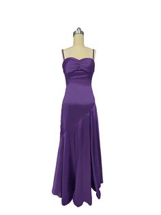 plum Bridesmaid Dress With Satin Finish For Prom Season, Satin Finish Bridesmaid Dress For Prom Season, Fitted Purple Bridesmaid Dress For Banquet, Satin Slip Dress With Sweetheart Neckline For Prom, Fitted Satin Dress With Spaghetti Straps For Bridesmaid, Satin Slip Dress With Ruched Bodice For Bridesmaids, Satin Gown With Ruched Detail And Sweetheart Neckline, Sleeveless Satin Bridesmaid Dress For Wedding, Spaghetti Strap Evening Dress For Prom With Satin Finish