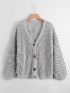 Light Grey Casual  Long Sleeve Acrylic Plain Cardigan Embellished Slight Stretch Spring/Fall Plus Size Knitwear Light Grey Cardigan, Long Grey Cardigan, Plain Cardigan, Cardigan Plus Size, Drop Shoulder Cardigan, Comfy Jumpsuits, The Cardigans, Plus Size Cardigans, Cute Cardigans