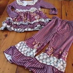 So Cute Cute Purple Cotton Sets, Playful Fitted Purple Sets, Playful Purple Long Sleeve Sets, Purple Long Sleeve Sets For Fall, Cute Long Sleeve Purple Sets, Cute Purple Long Sleeve Sets, Fitted Purple Ruffled Sets, Purple Fitted Sets For Playwear, Purple Gray