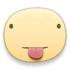 an emoticive smiley face with its tongue out and eyes wide open to the side