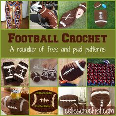 a collage of crochet football patterns