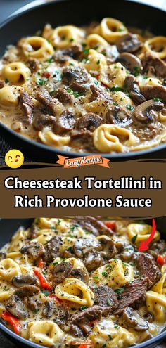 cheesesteak tortellini in rich provolonge sauce is an easy and delicious side dish