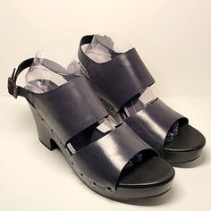 Nwt Women's Womens Korks Kork-Ease Annaleigh Platform Sandal Mules Sling Back Shoes Clogs Wedge Footwear Adjustable Straps Chunky Heels Embellished Studded Open Toe Leather Navy Blue Dark Blue Casual Vacation Resortwear Cruise Boho Bohemian Spring Summer Feminine Classic Minimalist Everyday Wear Size 12 *These Shoes Are Nwt. They Do Not Look As If They Have Been Worn. However, There Is Damage To The End Of The Left Toe Box And Side Of Leather On Left Shoe* Black Slingback Wedge Sandals, Black Wedge Heel Clogs For Summer, Black Slingback Sandals With Wooden Heel And Round Toe, Black Wedge Heel Slingback Sandals With Buckle, Black Wedge Heel Slingback Sandals With Heel Loop, Chic Round Toe Sandals For Everyday Use, Black Slingback Sandals With High Wooden Heel, Casual Black Slingback Sandals With Stacked Heel, Black Slingback Sandals With Wooden Heel