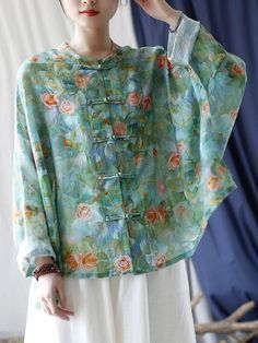 Women Vintage Flower Print Ramie Spring Shirt Silk Dress Short, Vintage Flower Prints, Spring Shirts, Overall Dress, Women Vintage, Handmade Clothes, Retro Outfits, Luxembourg, Slovenia