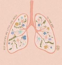 a drawing of the lungs with flowers on it's side and words written below