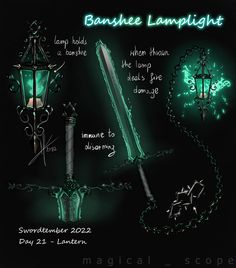 an image of some lights and swords in the dark with words describing how to use them